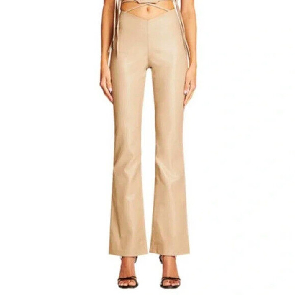 I AM GIA Women's Faux Leather waist tie up Pants in Tan Beige Size Medium